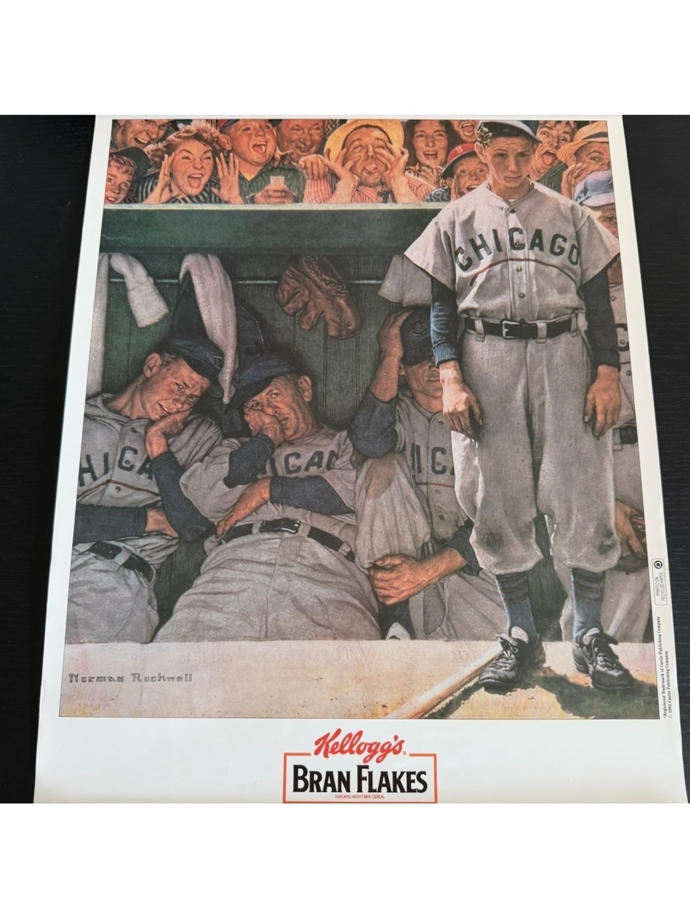 Vintage 1991 Kelloggs Bran Flakes Promotional Poster Norman Rockwell The Dugout